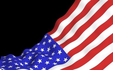 Fototapeta premium Waving flag of the United States of America on a dark background. Stars and Stripes. State symbol of the USA. 3D illustration