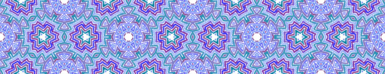 Blue Seamless Border Scroll. Geometric Watercolor 