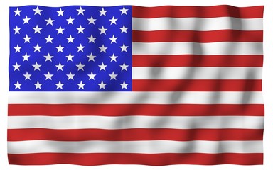 Waving flag of the United States of America. Stars and Stripes. State symbol of the USA. 3D illustration