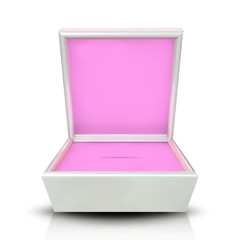 Closeup Beautiful White Square Jewelry Box Vector. Compact Box With Pink Velvet Inner Sheathing For Present Golden, Silver Or Platinum Ring With Diamond. Container Realistic 3d Illustration