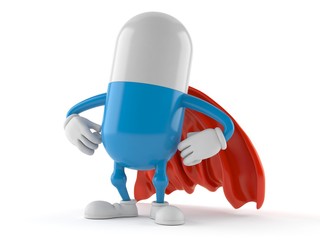 Pill character with hero cape