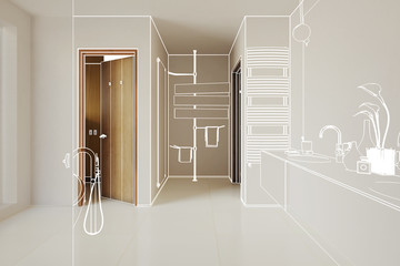 Modernes Badezimmer (Vorentwurf) - 3d Illustration