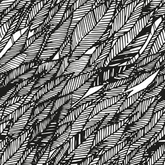 Doodle textured leaves pattern. Seamless vector background