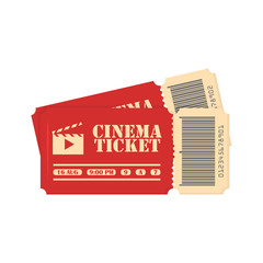 two red movie tickets on a white background