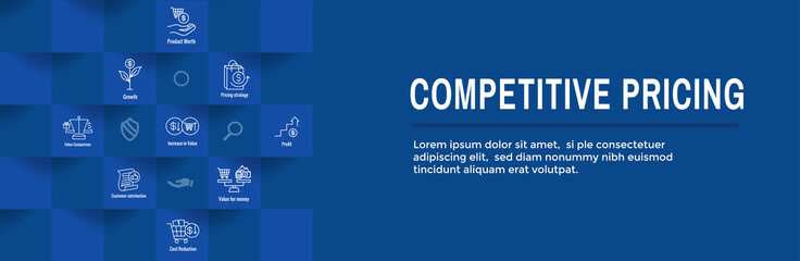 Competitive Pricing Icon Set with Growth, Profitability, & Worth