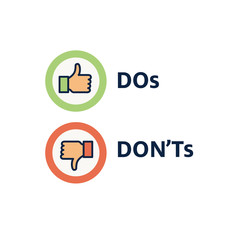 Do and Don't or Good and Bad Icons w Positive and Negative Symbols