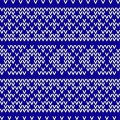 Seamless winter New Years pattern. Blue and white knitted christmas background. Vector