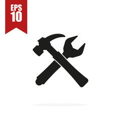 hammer and wrench icon with shadow, vector