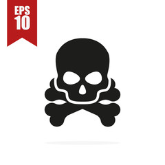 skull and bones icon with shadow, vector