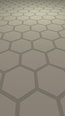 Honeycomb with color lighting, on a gray background. Perspective view on polygon look like honeycomb. Isometric geometry. Vertical image orientation. 3D illustration