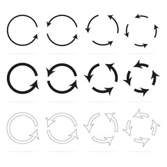 set of black circle arrows with shadow