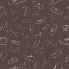 pattern seamless set of women shoes. doodle drawing design style. vector illustration eps10