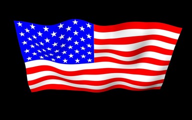 Waving flag of the United States of America on a dark background. Stars and Stripes. State symbol of the USA. 3D illustration