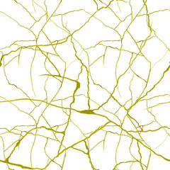 Gold cracks on white background seamless pattern - kintsugi concept, golden crinkles, broken pottery texture