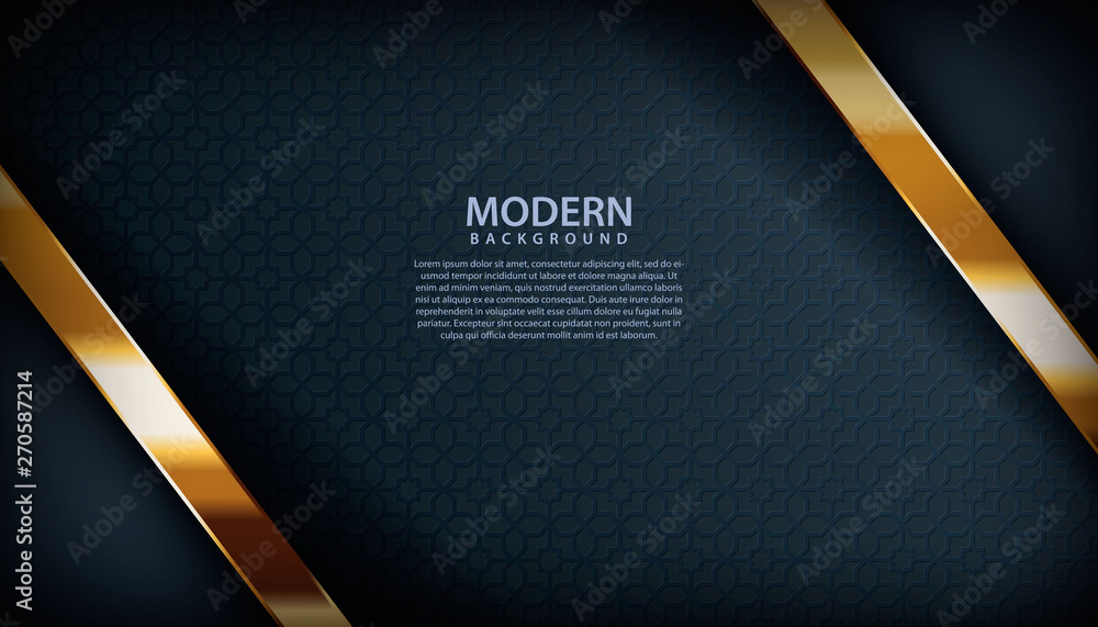 Poster Dark abstract background with black overlap layers. Texture with golden effect element decoration. Luxury design concept.