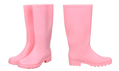 Pink rubber boots isolated on white background