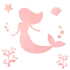 cute watercolor mermaid with summer sea life elements