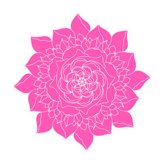 Pink peony Flower vector concept logo ethnic plant. Decor spring or summer floral design element. Abstract calligraphic wedding illustration for icon textile child book, clothes, kids wear, wedding