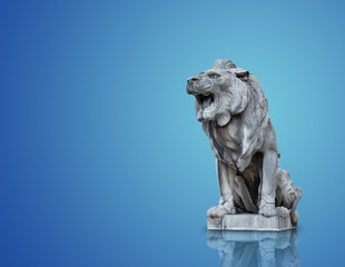 Hungary. Budapest. A large stone lion, growls open its mouth