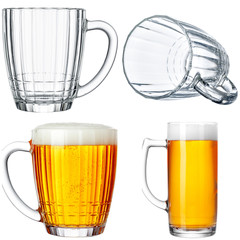 Set of beer glasses isolated on white background