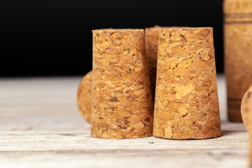 Close up of cork wine on a wooden table