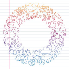 Vector logo, design and badge in trendy drawing style - zero waste concept, recycle and reuse, reduce - ecological lifestyle and sustainable developments icons, gradient,