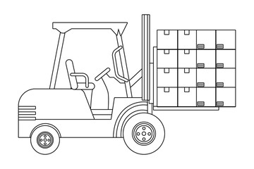 lift truck with boxes in black and white
