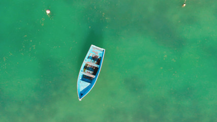 Overhead aerial view of boat