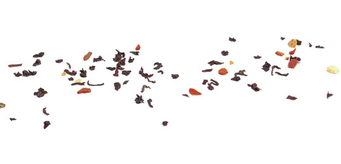 Green tea with dry flowers on white background. Close up