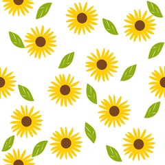 Seamless pattern of sunflowers isolated on white vector