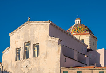 Majolica tiled cupola of Jesuit church of San Michele, Alghero (L'Alguer), Sardinia, Italy.  Famous...