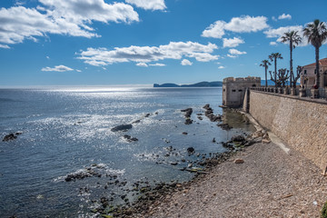 Gorgeous sea font and ramparts, Alghero (L'Alguer), province of Sassari , Sardinia, Italy.  Famous...