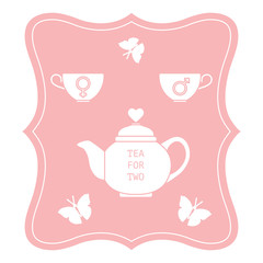 Greeting card with tea for two. Valentine's Day
