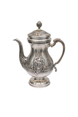 Antique silver kettle on a white background. Isolated.