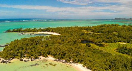 Fototapeta na wymiar Aerial view of Ile Aux Cerfs in Mauritius
