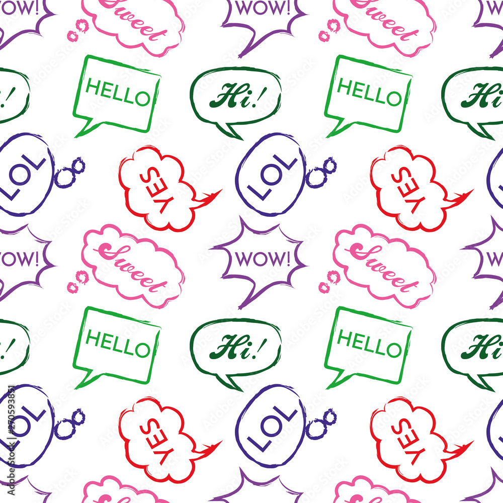 Poster seamless pattern with speech bubbles with the word. welcome background. doodle speech bubble pattern