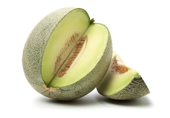 Netted melon on white background 
