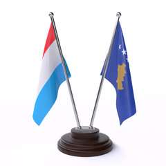 Luxembourg and Kosovo, two table flags isolated on white background. 3d image