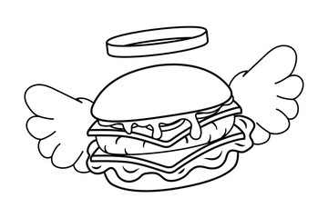 hamburger with wings black and white