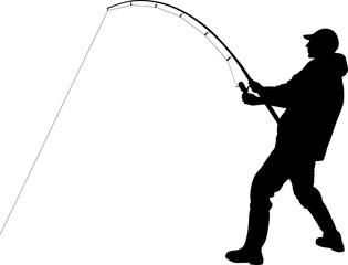 silhouette of angler with fishing rod 