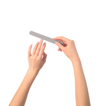 Nail File In Womens Hands Isolated