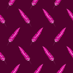 Seamless pattern with big pink feathers