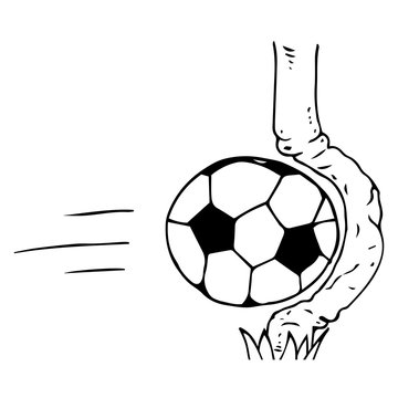Soccer ball icon. Vector illustration of a soccer ball hit the goal of a football goal. Hand drawn football goalpost with ball.