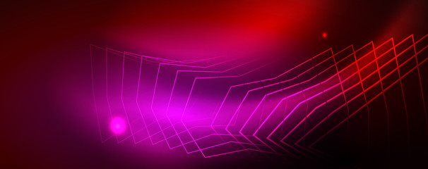 Neon glowing techno lines, hi-tech futuristic abstract background template, vector