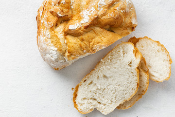 Bread slice on a white background top view