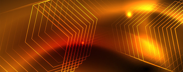 Fototapeta premium Neon glowing techno lines, hi-tech futuristic abstract background template, vector