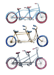 Watercolor tandem bicycle set