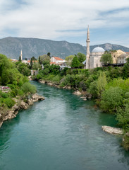 Beautiful view on Mostar city on Neretva river in Bosnia and Herzegovina