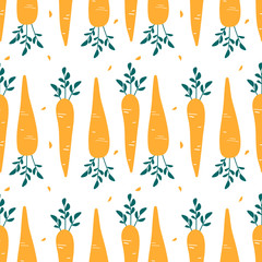 Seamless pattern with carrot. Print with autumn harvest. Art can be used for wallpaper, packing, menu design.