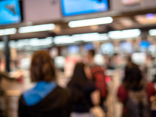 Blurred image of Check-in counter at the terminal(T1) of Airport.